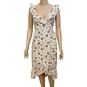 Hello Molly West Coast Represent Floral Midi Dress Size 6 Ruffle White Multi